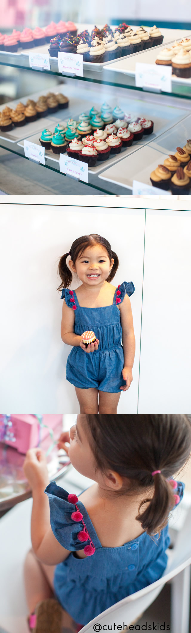 cute kids fashion and cupcakes for Houston bakery Petite Sweets. Desserts and chambray rompers go well together. via @cuteheads