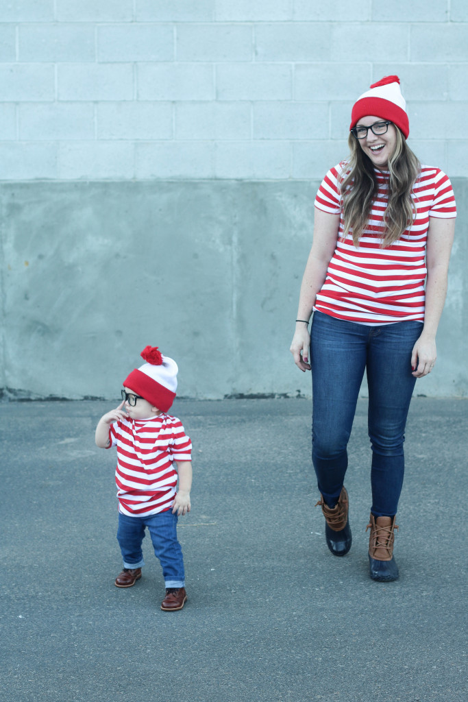 Cute mommy and me Where's Waldo Costume // Small Business Blogger Spotlight: Jess of Positively Oakes. Read her story and learn from her years of blogging experience! Read more at blog.cuteheads.com