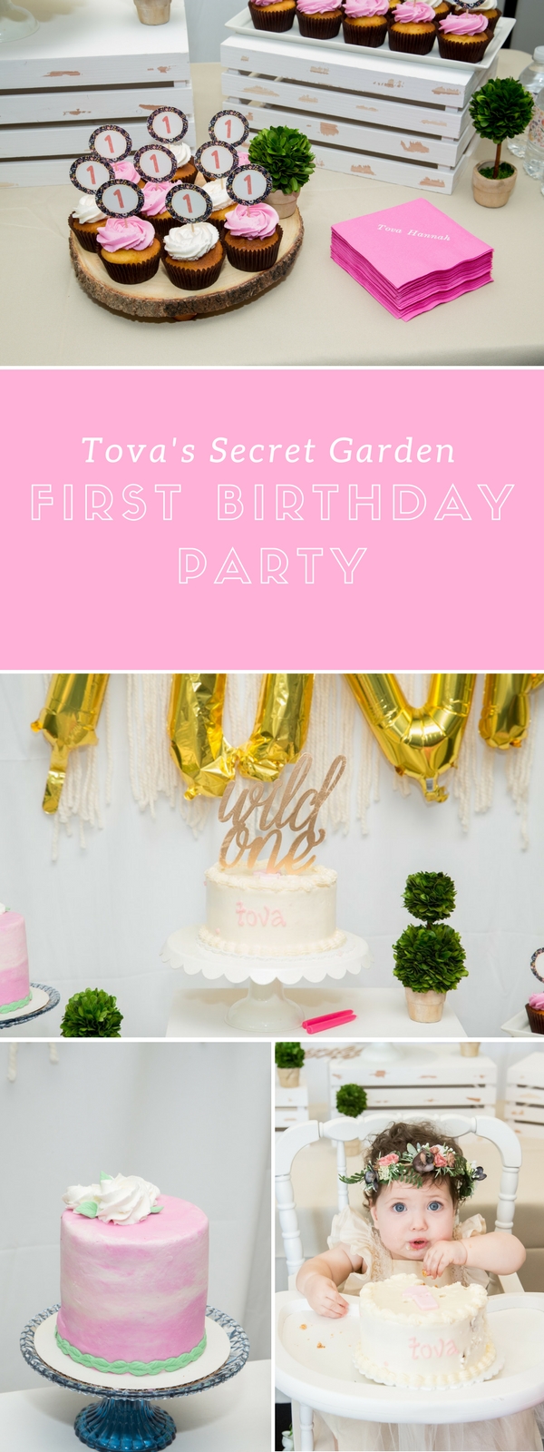 Tova's Pink, Navy and Gold Secret Garden First Birthday Party