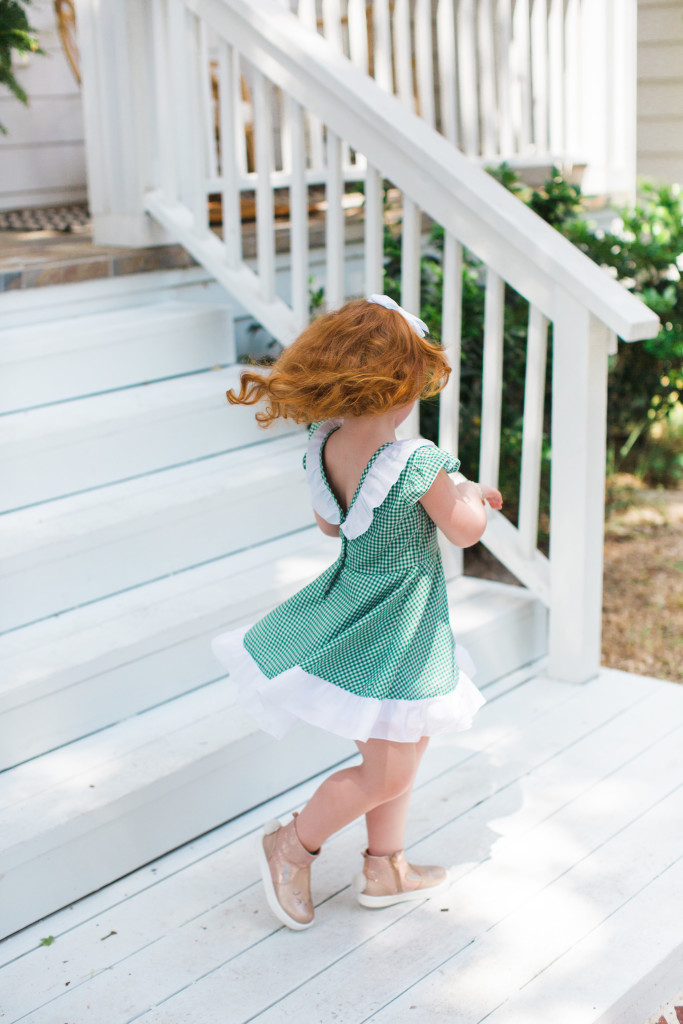 The cuteheads x Veronika's Blushing Harper dress, the cutest green gingham dress with white ruffled details, perfect for any season. Handmade girls fashion at its finest. 