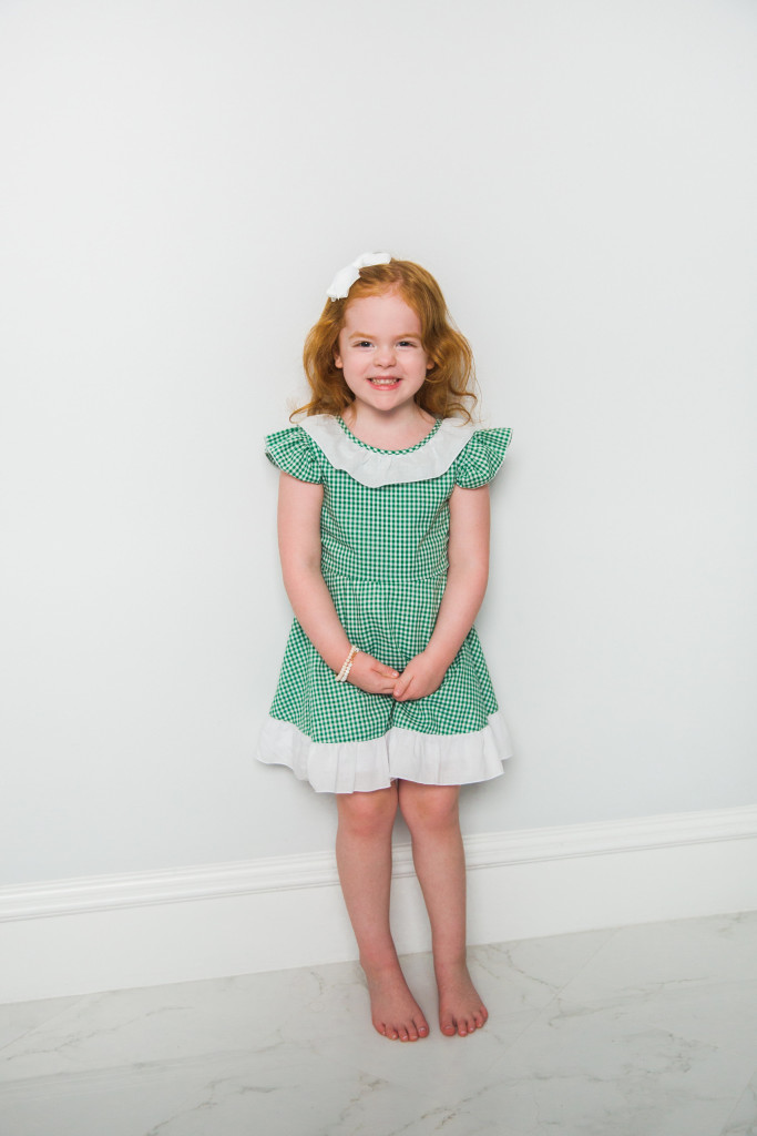 The cuteheads x Veronika's Blushing Harper dress, the cutest green gingham dress with white ruffled details, perfect for any season. Handmade girls fashion at its finest. 