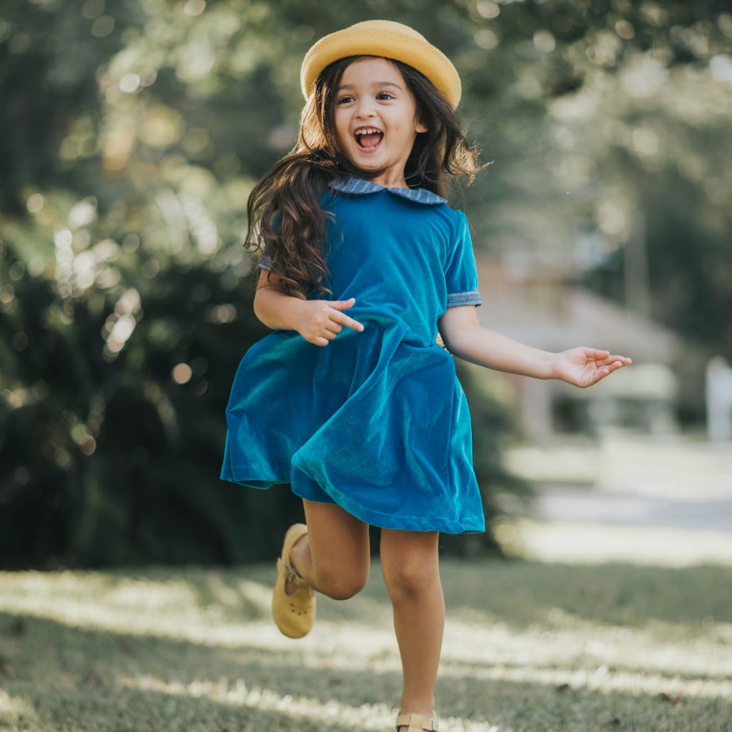 girls blue velvet dress