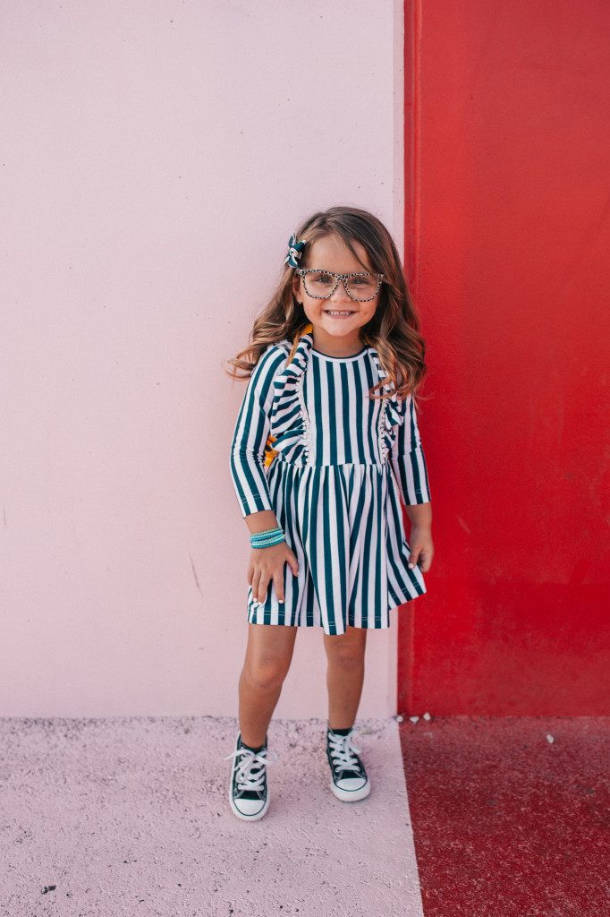 Navy and white striped girls dress