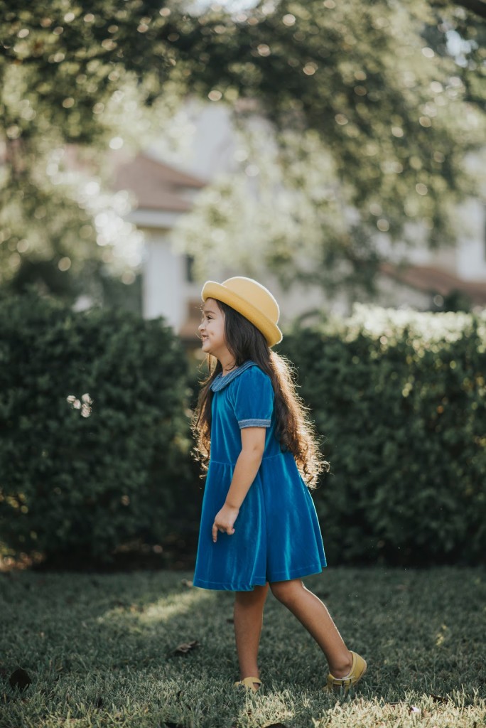 Girls blue velvet dress. The Brie dress, only available at cuteheads.com.