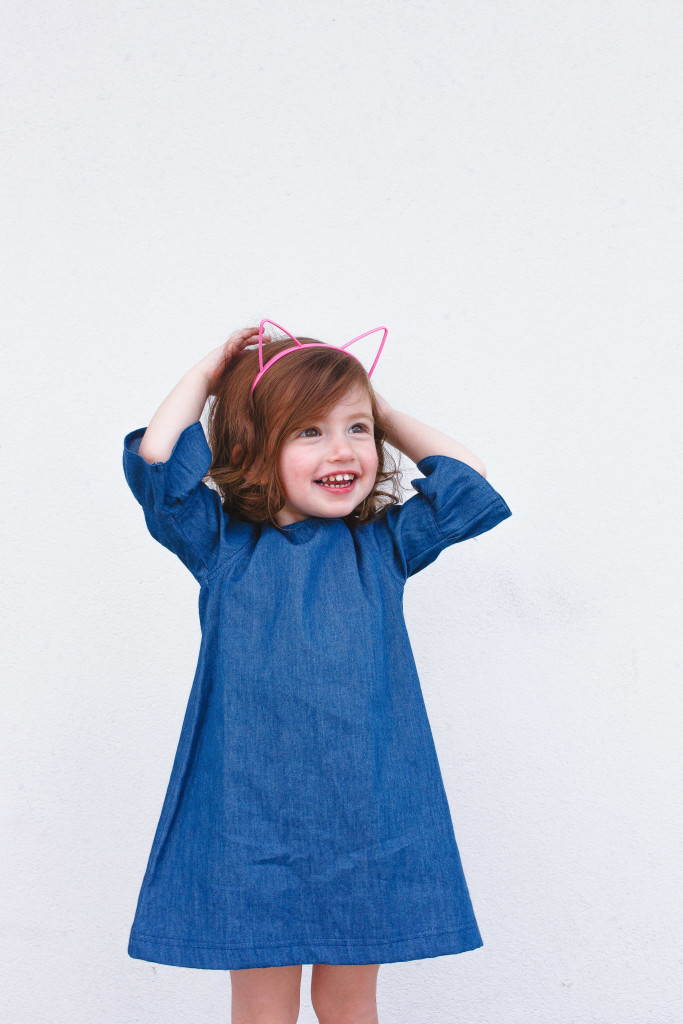 Girls chambray dress with bell sleeves, from cuteheads.com