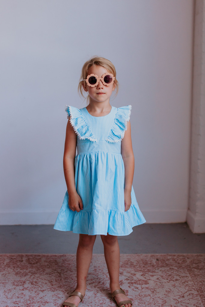 little girls blue gingham pinafore twirl dress