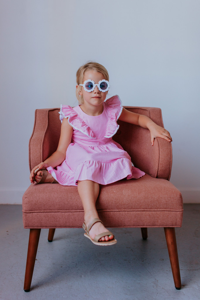little girls pink gingham pinafore dress