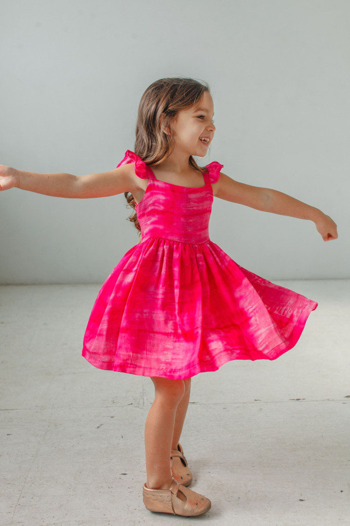 little girls Easter dresses - pink tie dye flutter sleeve dress