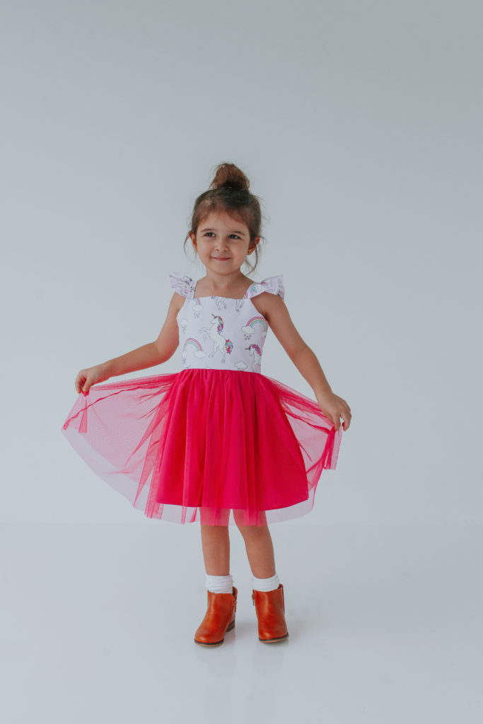 little girls pink tulle unicorn dress