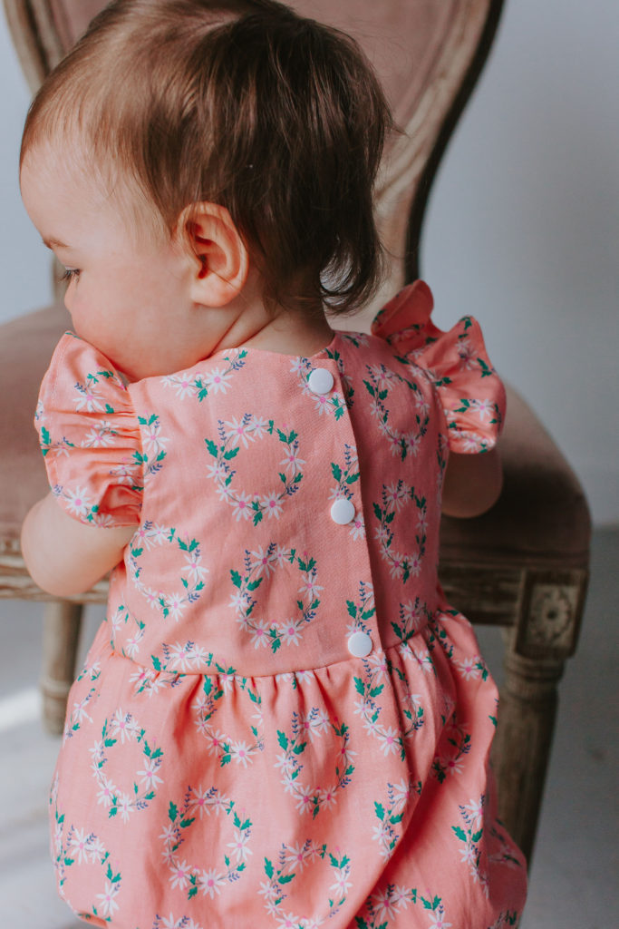 infant girl's pink boho floral hoop bubble romper first birthday outfit