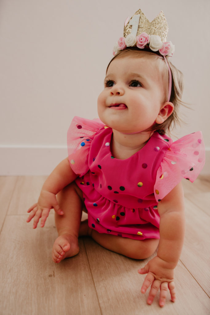 pink confetti tulle first birthday party outfit 