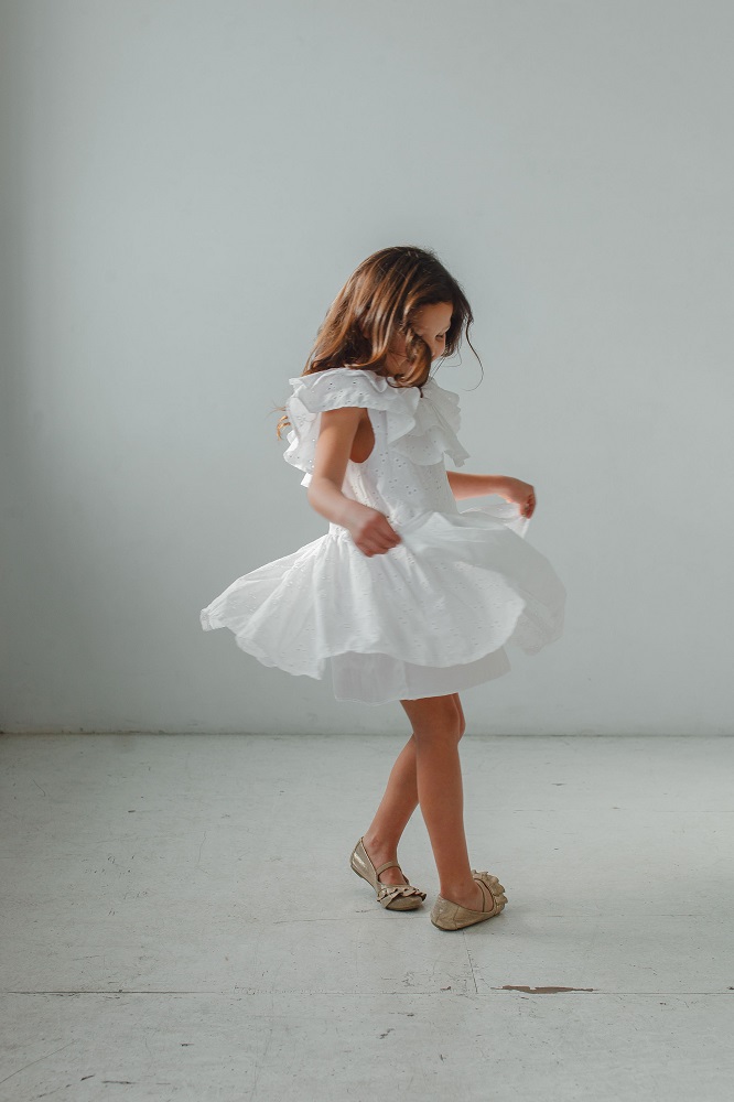 little girls white eyelet cotton twirl dress