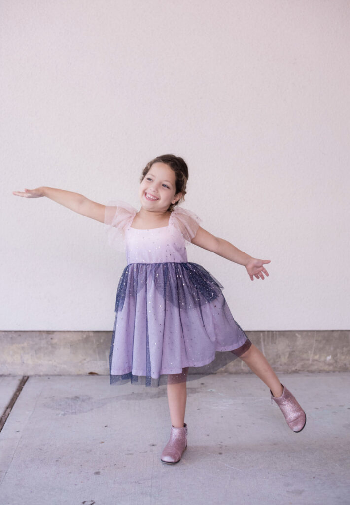 little girls pink and navy tulle ballerina twirl dress