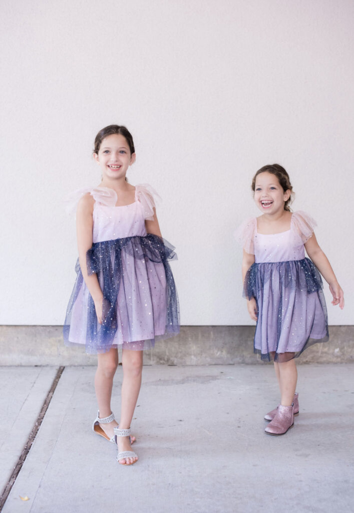 little girls pink and navy tulle special occasion dresses