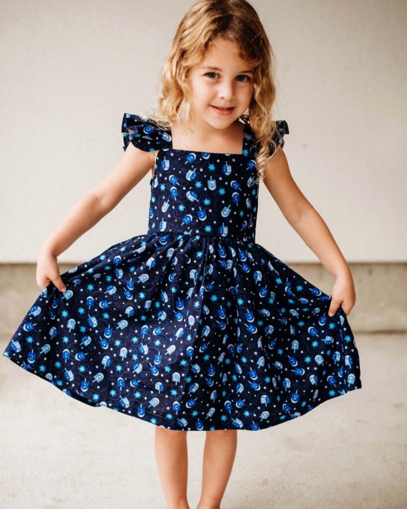 Little girls navy dreidel Hanukkah twirl dress