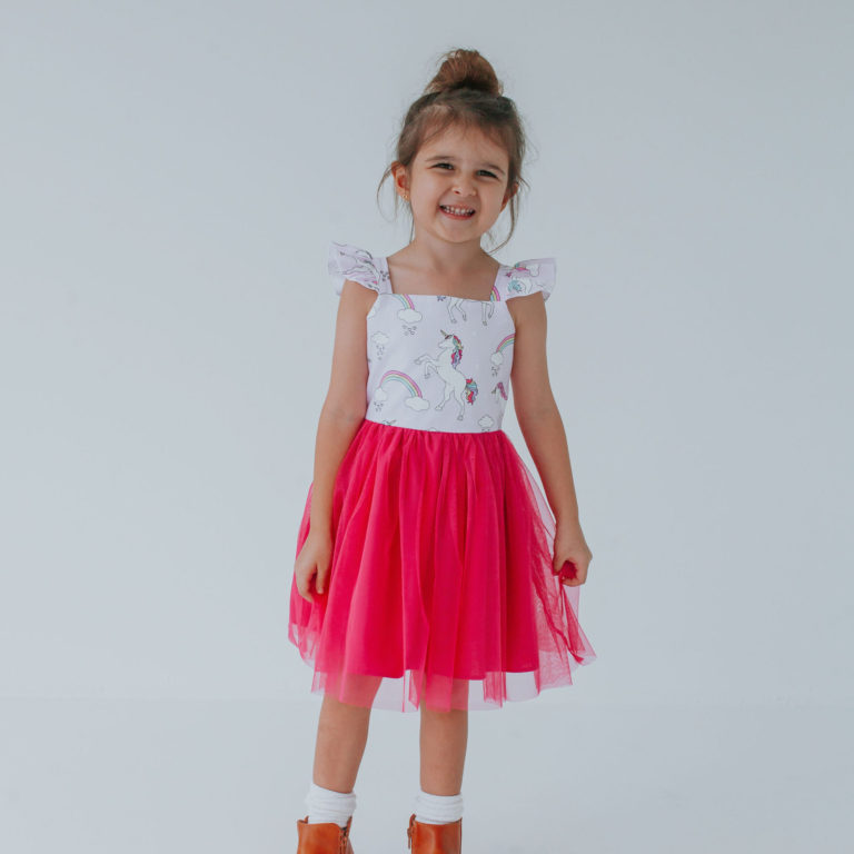 little girls pink tulle unicorn dress