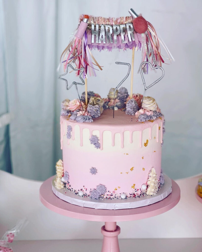 pink and purple birthday party cake
