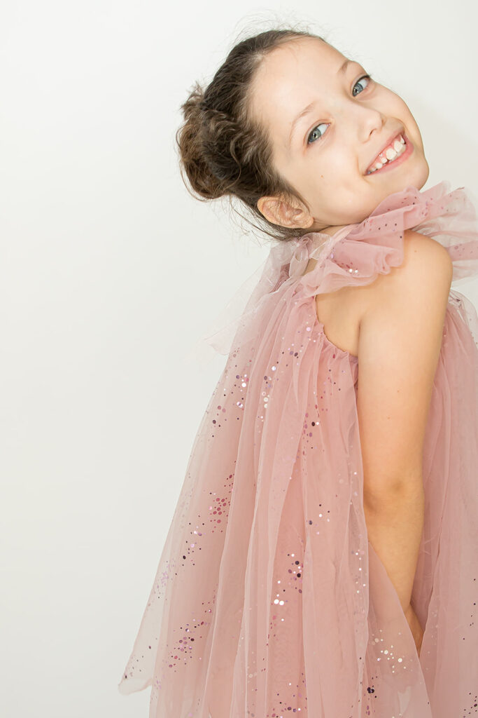 girls pink tulle ballerina flutter sleeve dress